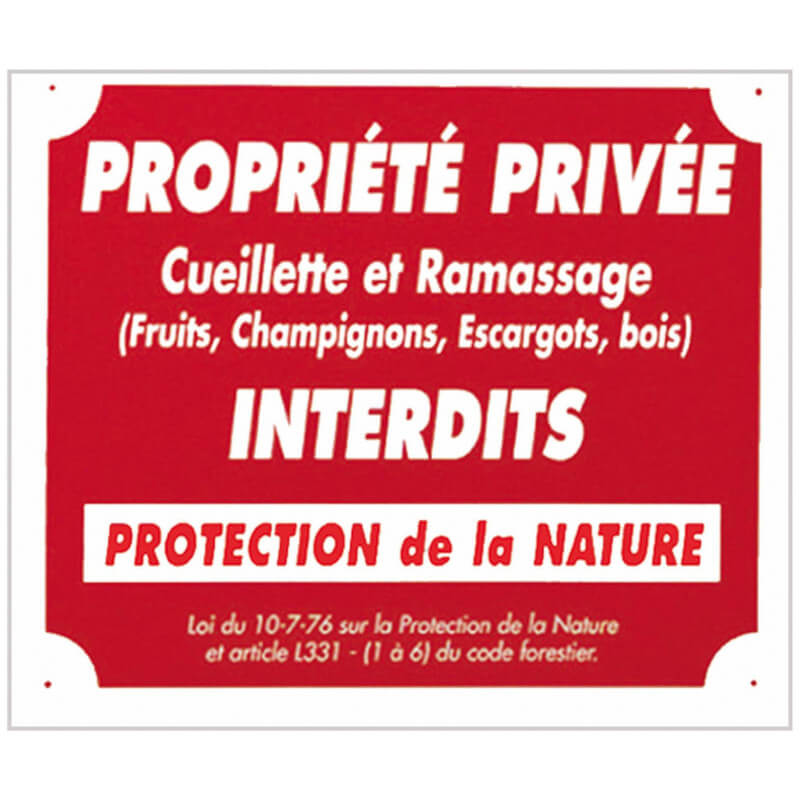 Panneau alu "Propriété privée cueillette..." 30x25cm - EUROP ARM